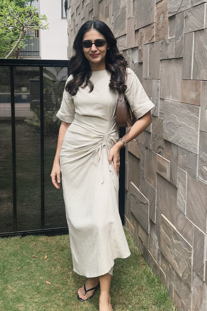 Linen Ruched Drape Dress