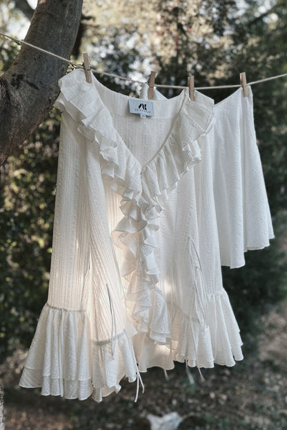 White V-Neck Ruffle Top