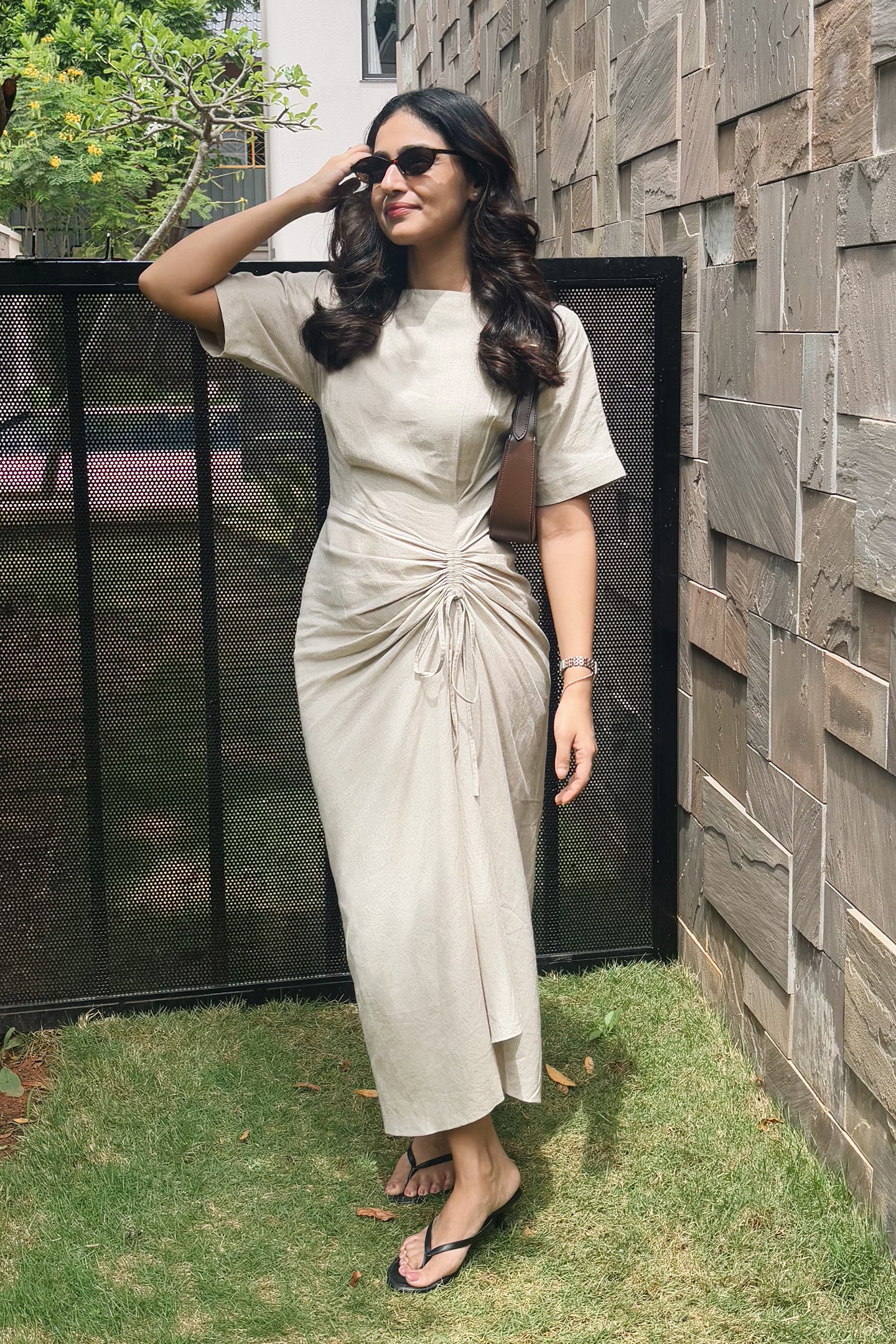 Linen Ruched Drape Dress