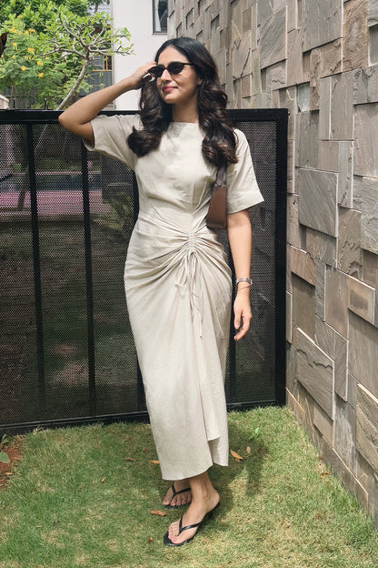 Linen Ruched Drape Dress