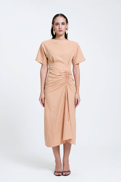 Linen Ruched Drape Dress