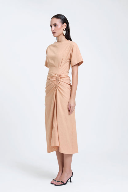 Linen Ruched Drape Dress