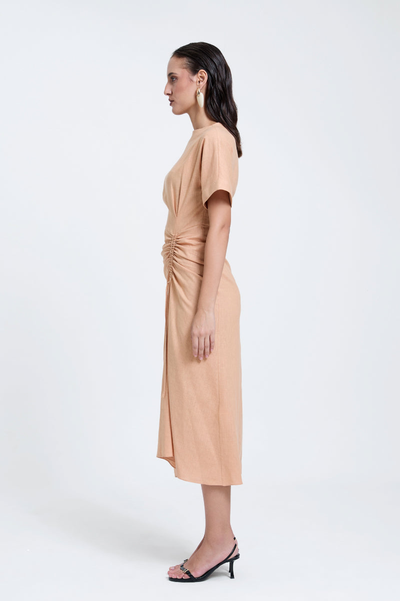 Linen Ruched Drape Dress