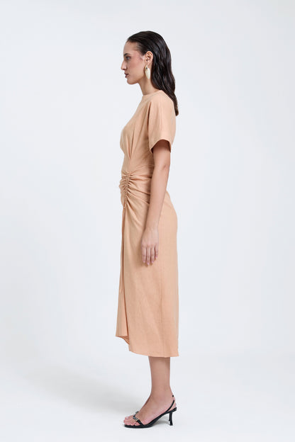 Linen Ruched Drape Dress