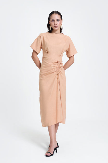 Linen Ruched Drape Dress