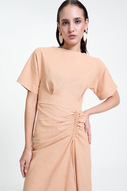 Linen Ruched Drape Dress