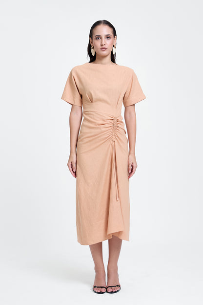 Linen Ruched Drape Dress