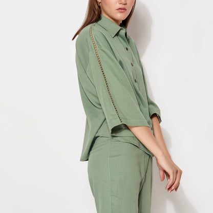 Olive Collared Short Shirt