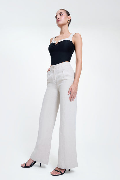 Flared Pleated Linen Pants
