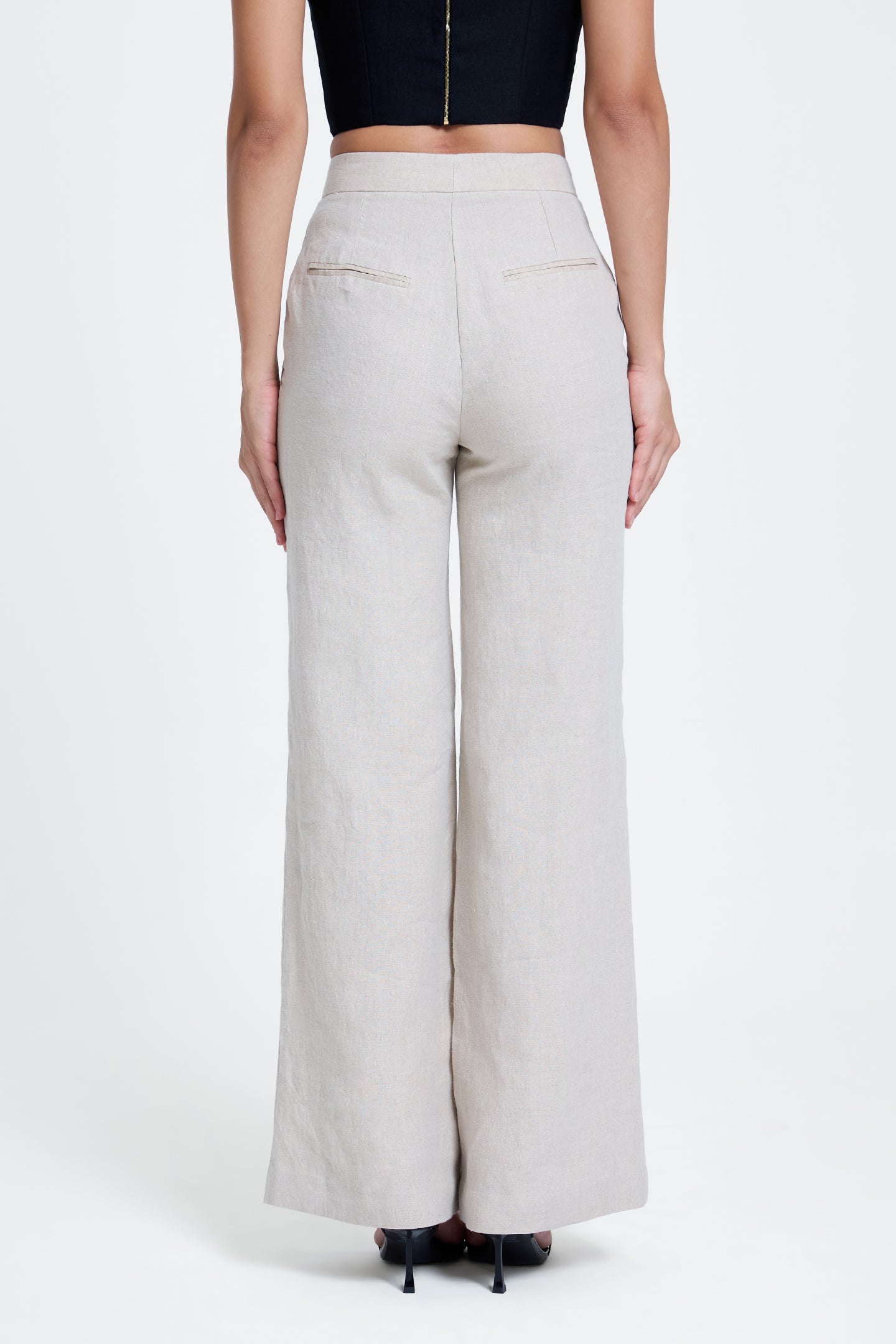 Flared Pleated Linen Pants