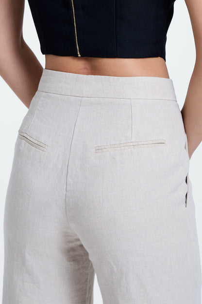 Flared Pleated Linen Pants