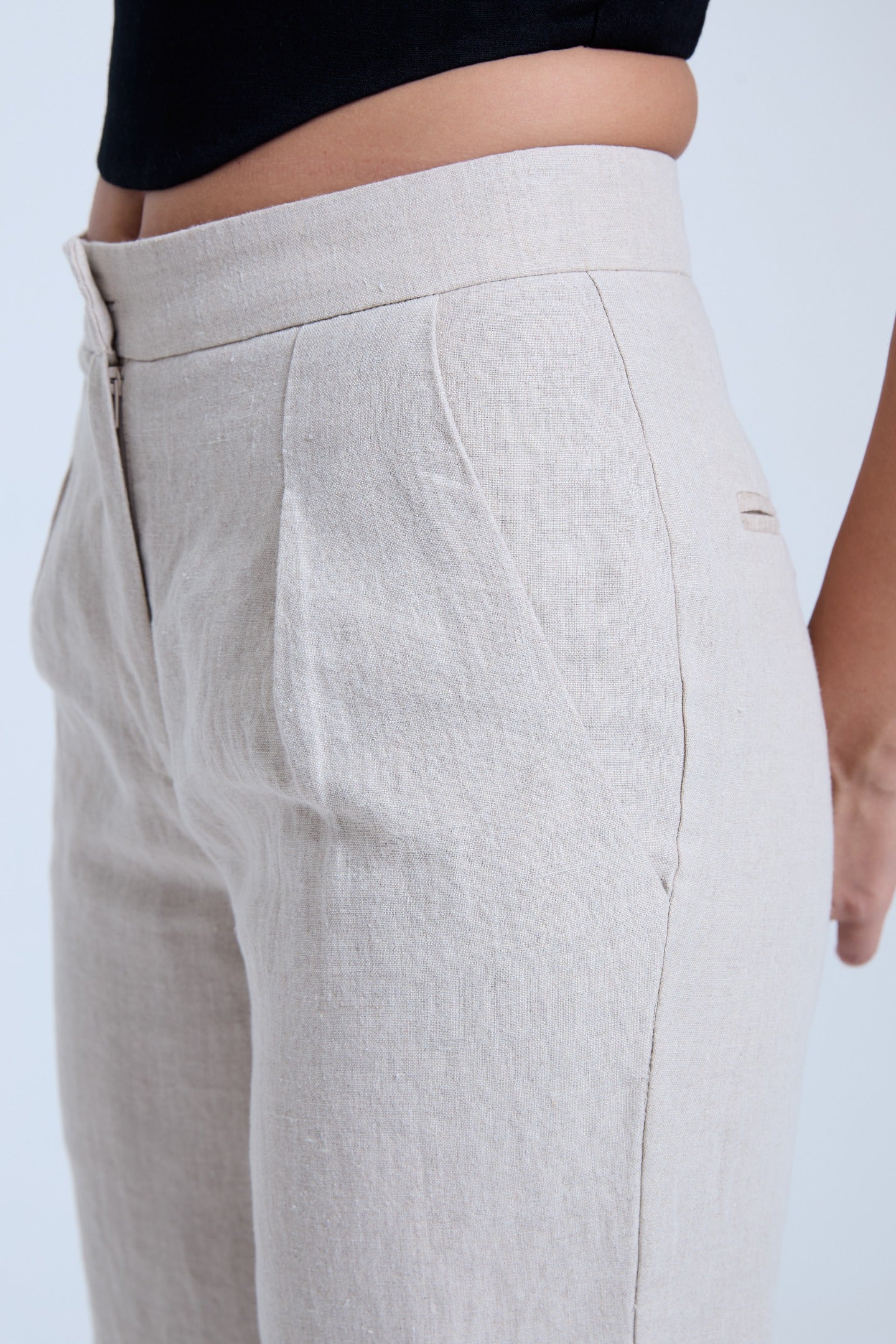 Flared Pleated Linen Pants