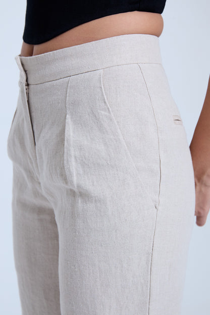 Flared Pleated Linen Pants