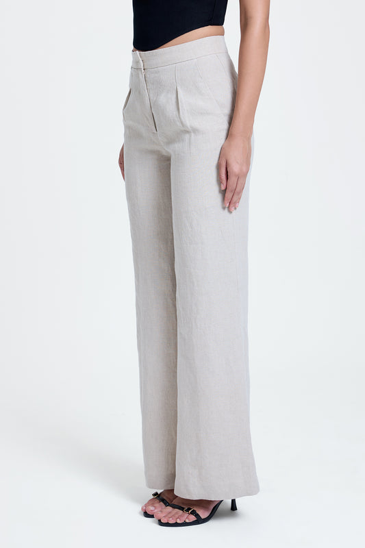 Flared Pleated Linen Pants
