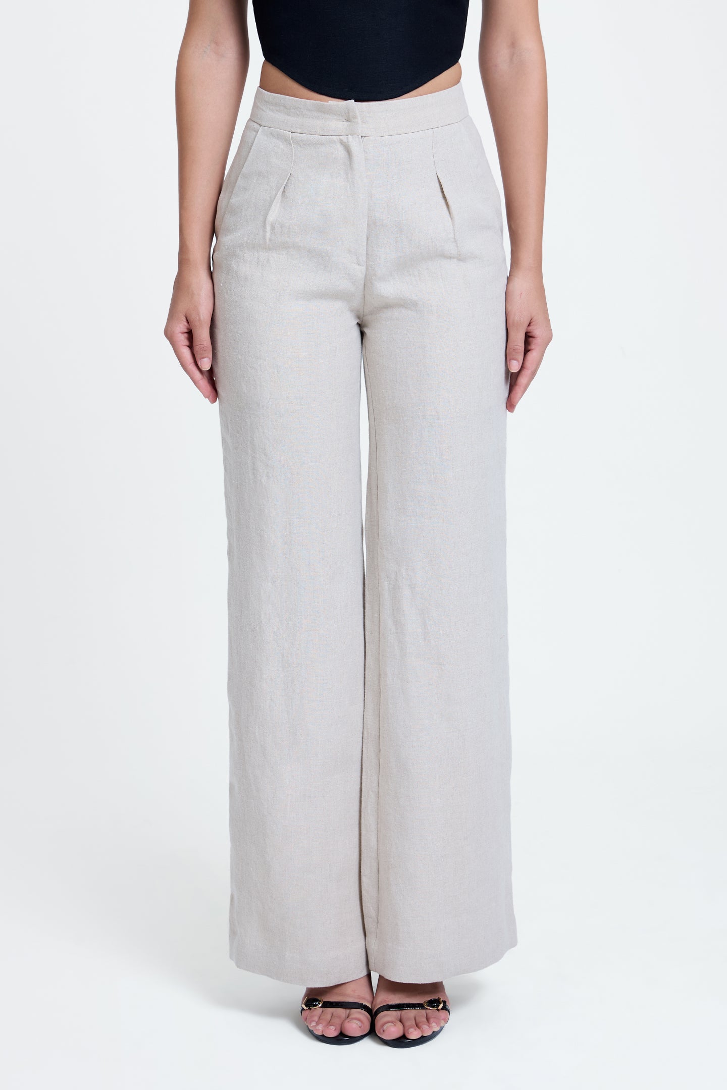 Flared Pleated Linen Pants