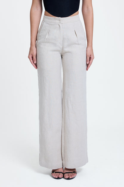 Flared Pleated Linen Pants