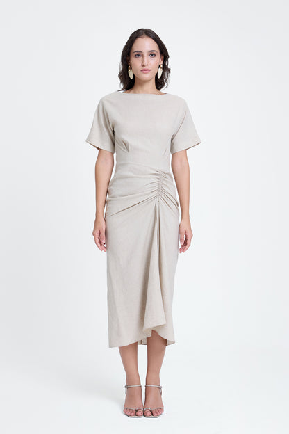 Linen Ruched Drape Dress