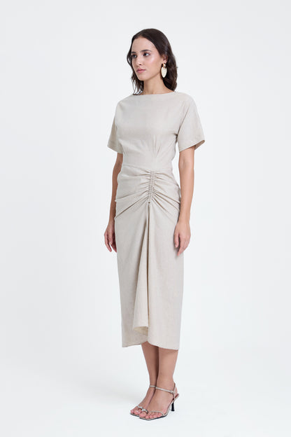 Linen Ruched Drape Dress