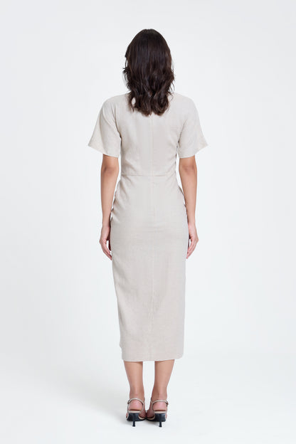 Linen Ruched Drape Dress