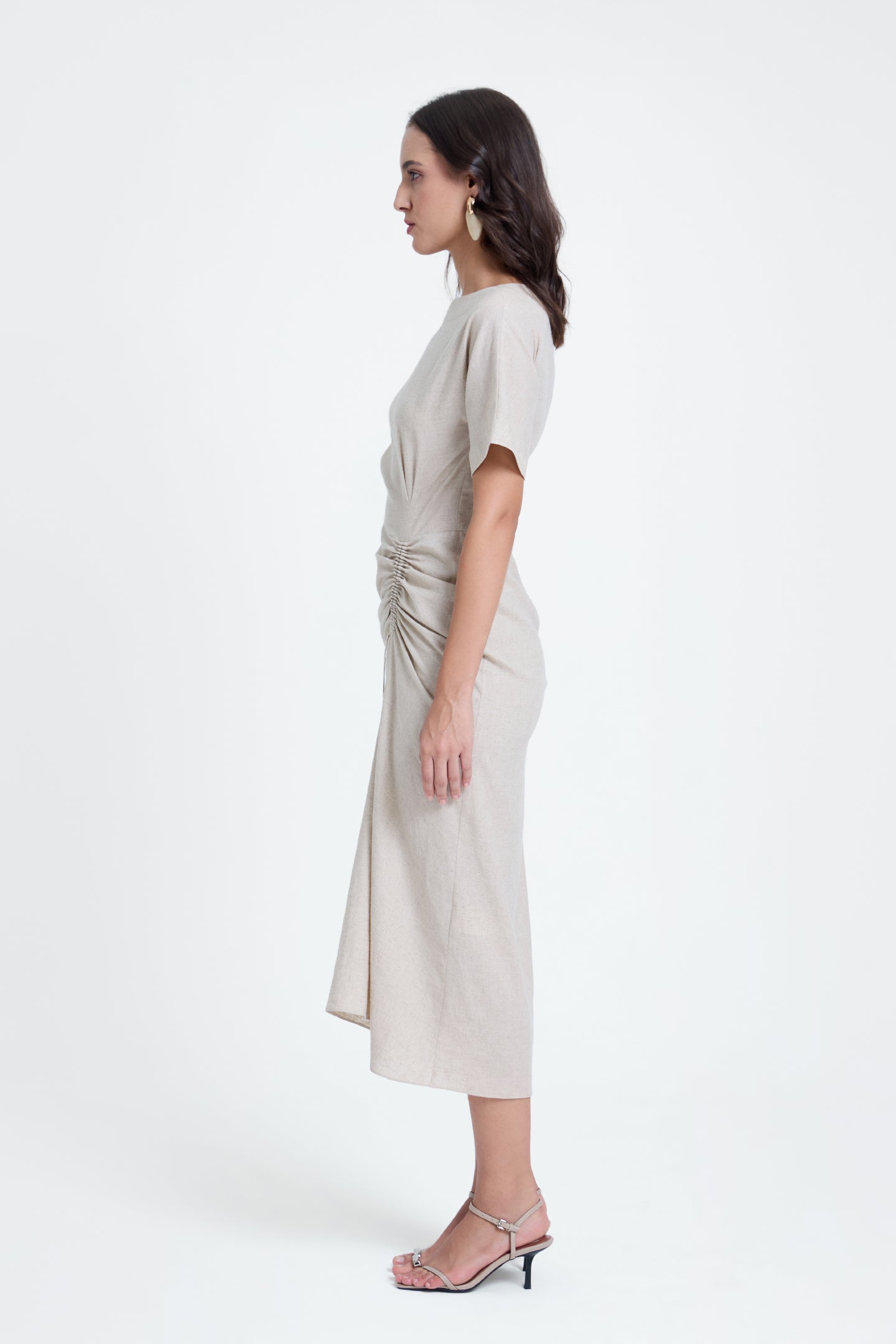 Linen Ruched Drape Dress