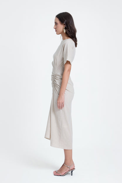 Linen Ruched Drape Dress