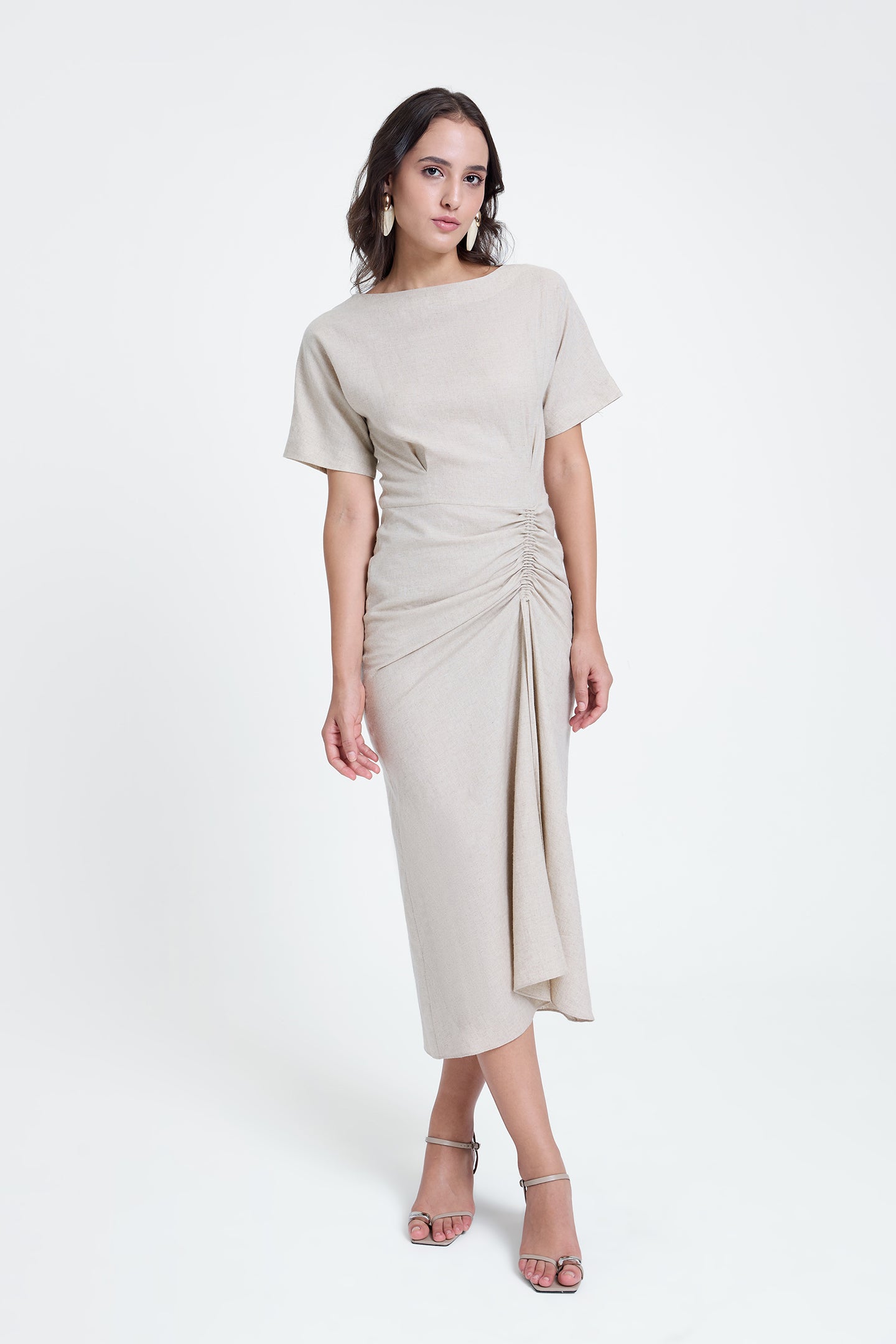 Linen Ruched Drape Dress
