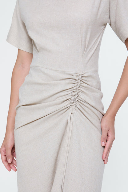 Linen Ruched Drape Dress