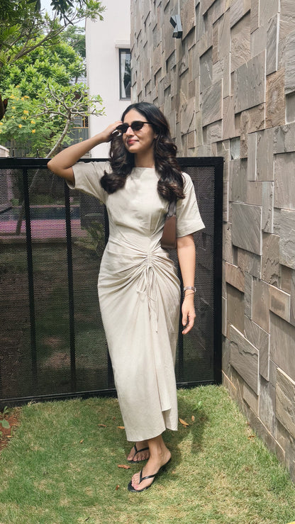 Linen Ruched Drape Dress