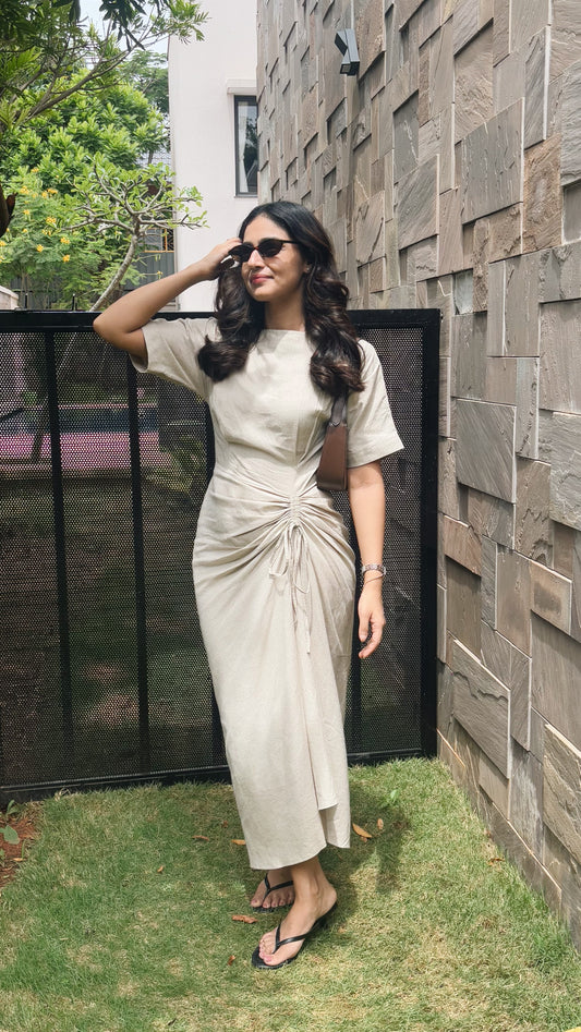 Linen Ruched Drape Dress