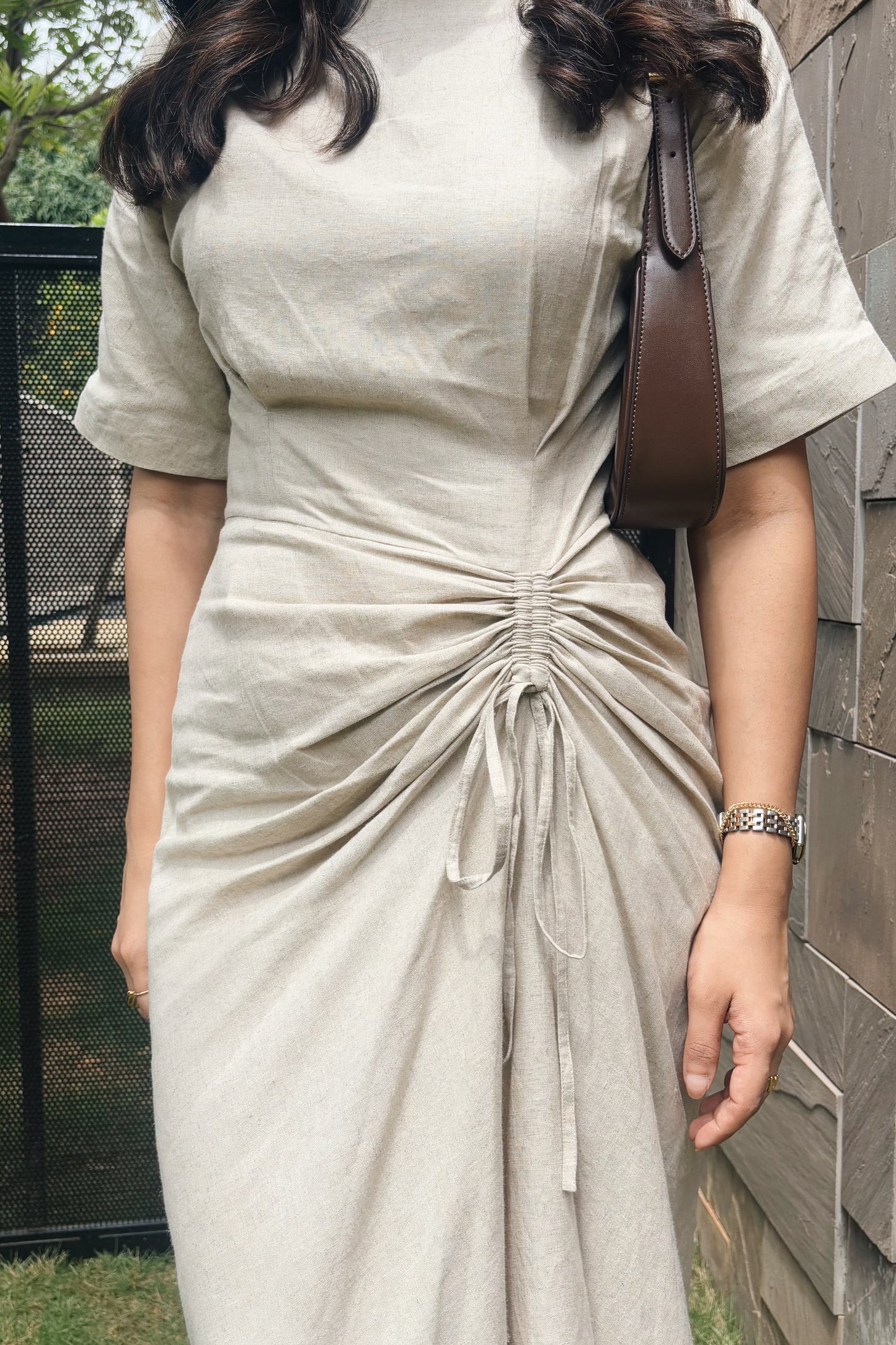 Linen Ruched Drape Dress