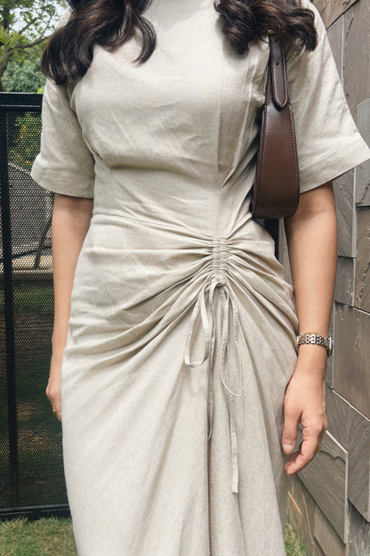 Linen Ruched Drape Dress