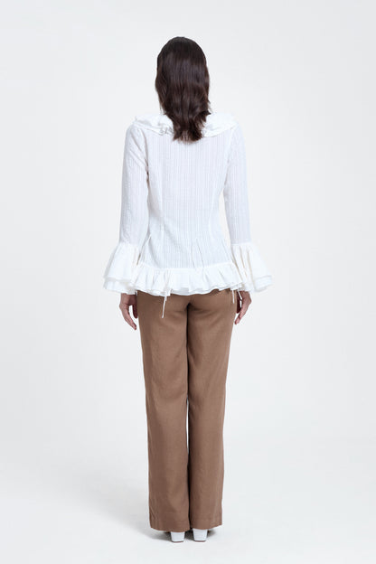 White V-Neck Ruffle Top