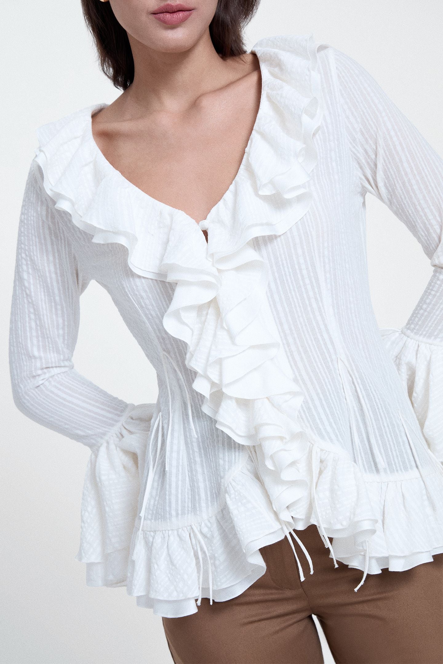 White V-Neck Ruffle Top