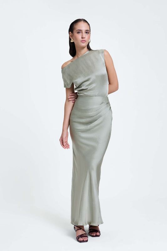 Draped Pleated Top and Skirt Set