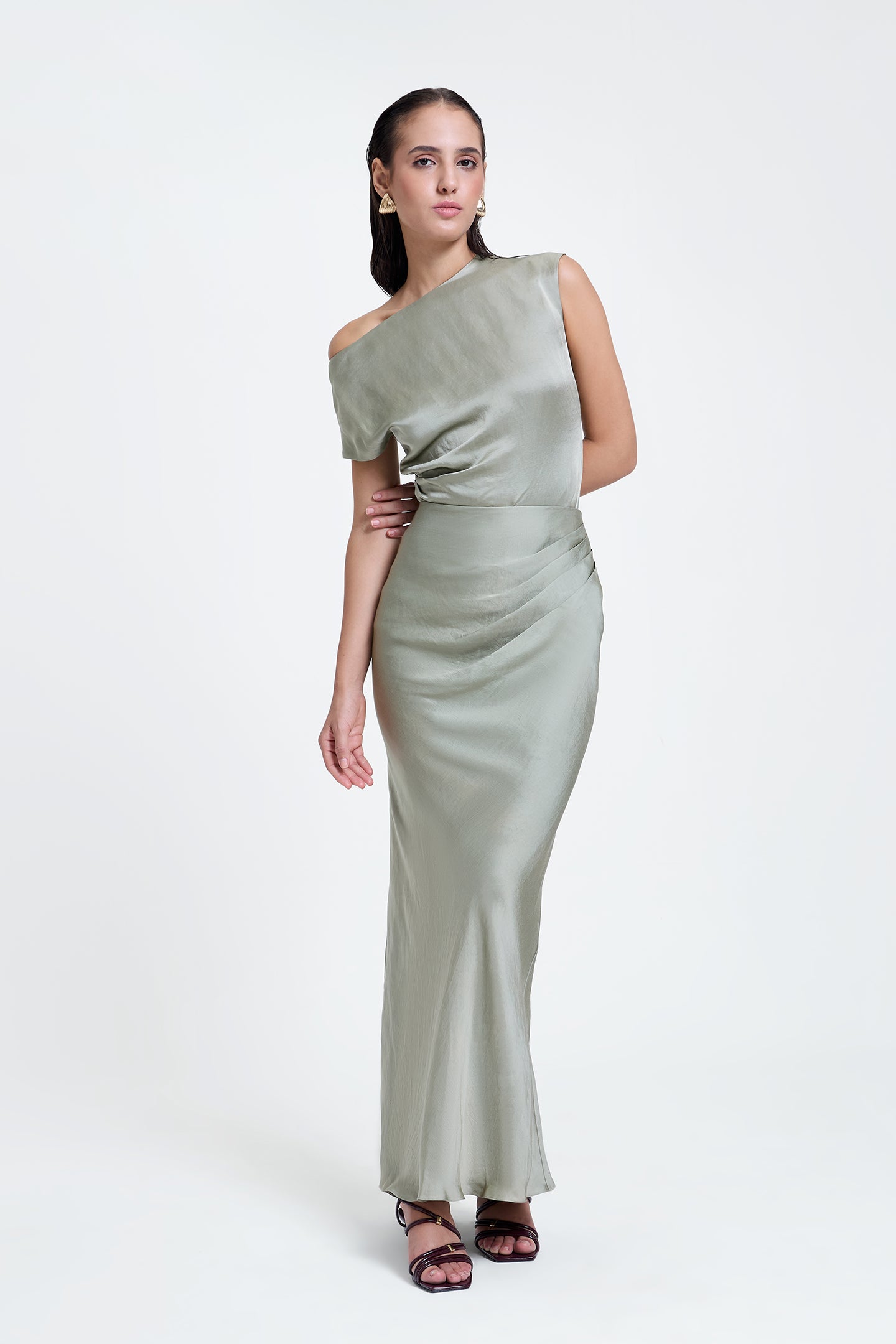 Draped Pleated Top and Skirt Set