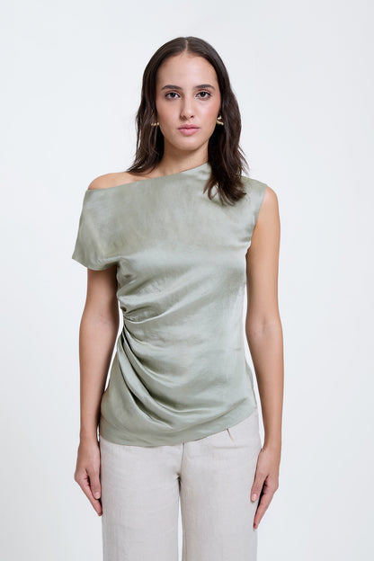 Off-Shoulder Draped Pleated Top