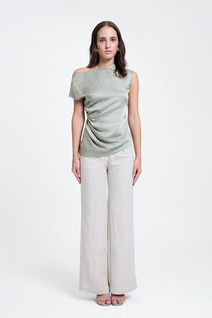 Off-Shoulder Draped Pleated Top