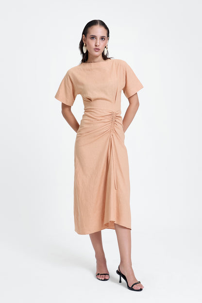 Linen Ruched Drape Dress