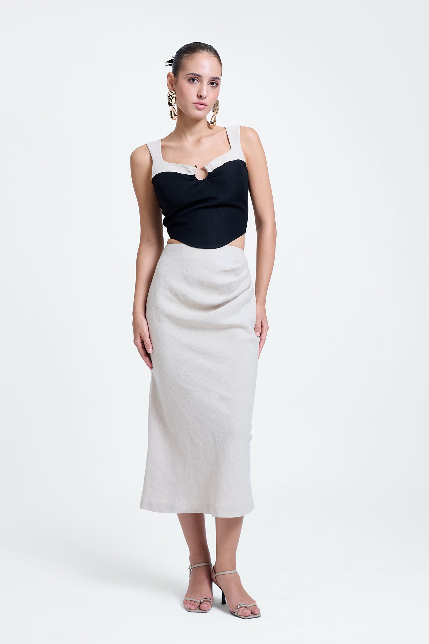 Linen Draped Midi Skirt