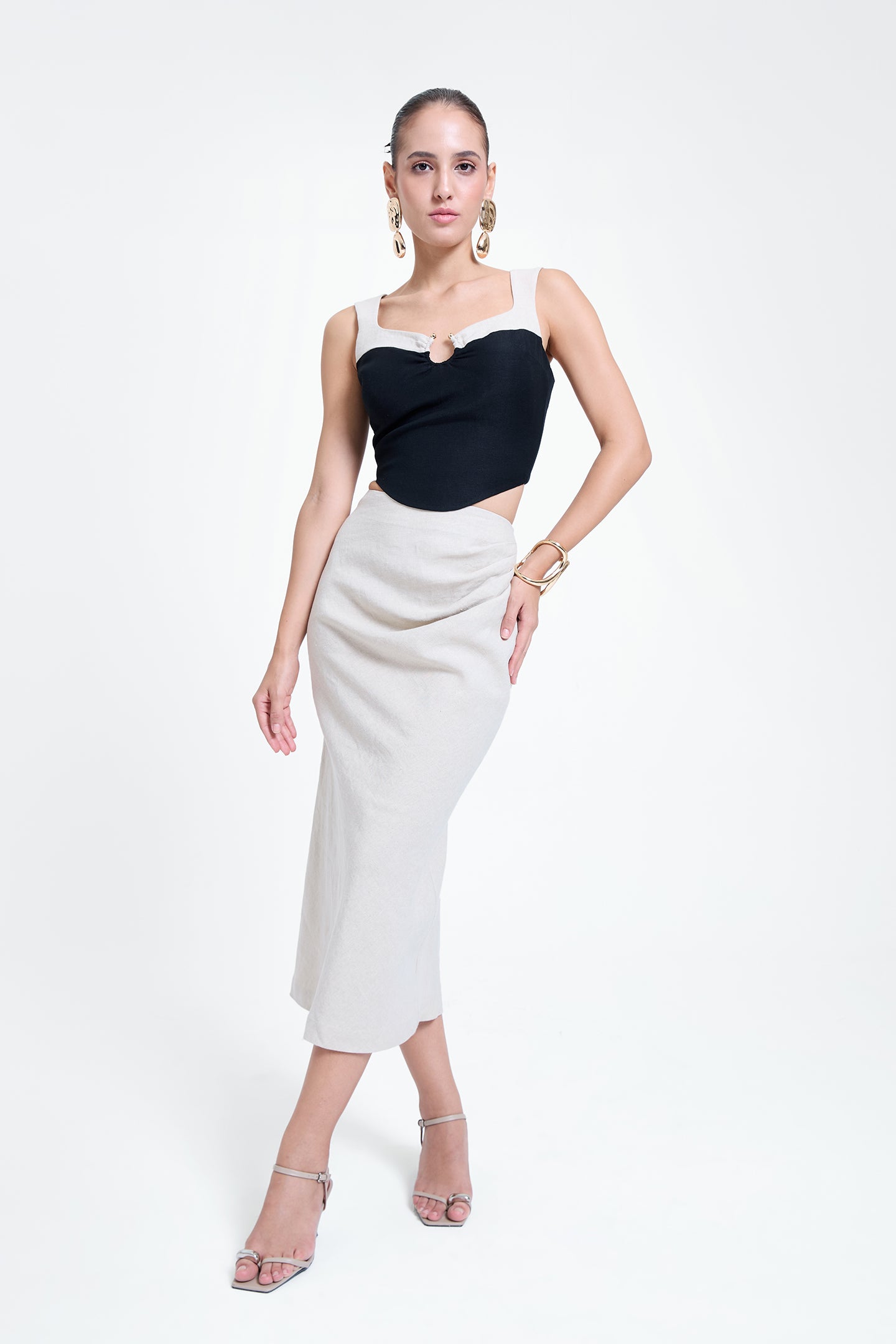 Linen Draped Midi Skirt