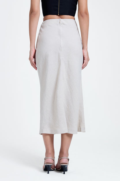 Linen Draped Midi Skirt