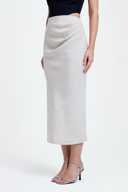 Linen Draped Midi Skirt