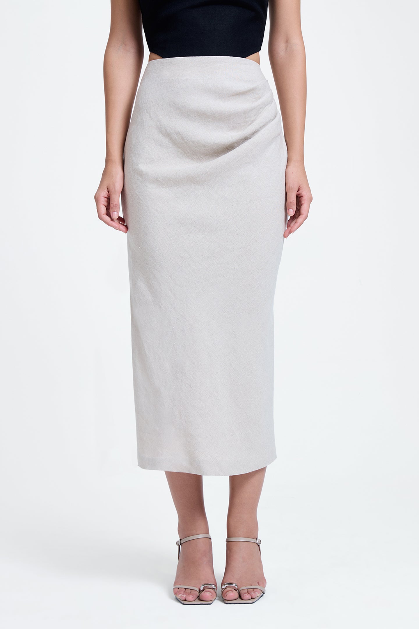 Linen Draped Midi Skirt