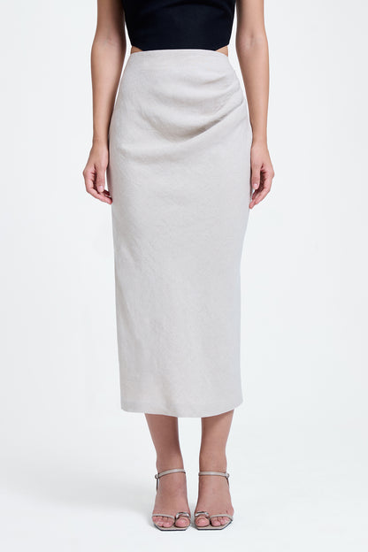 Linen Draped Midi Skirt