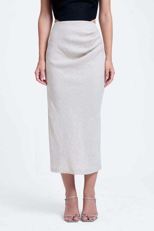 Linen Draped Midi Skirt