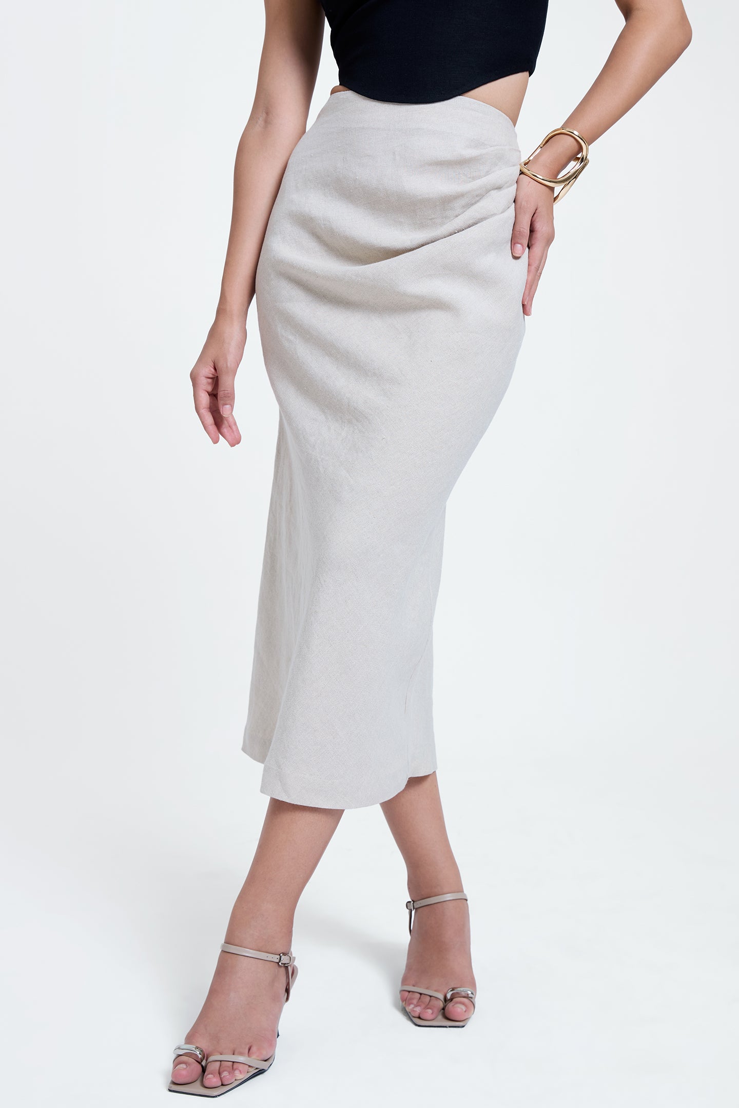 Linen Draped Midi Skirt