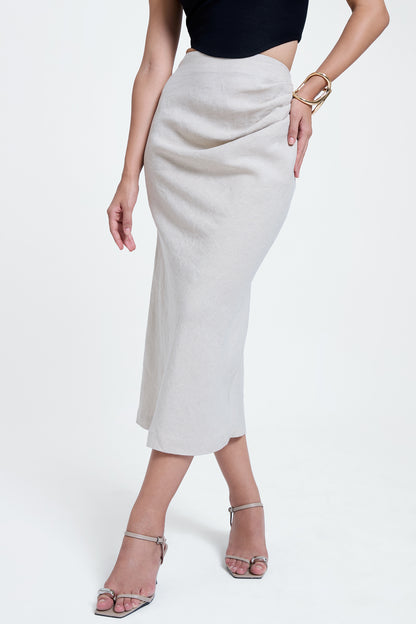 Linen Draped Midi Skirt