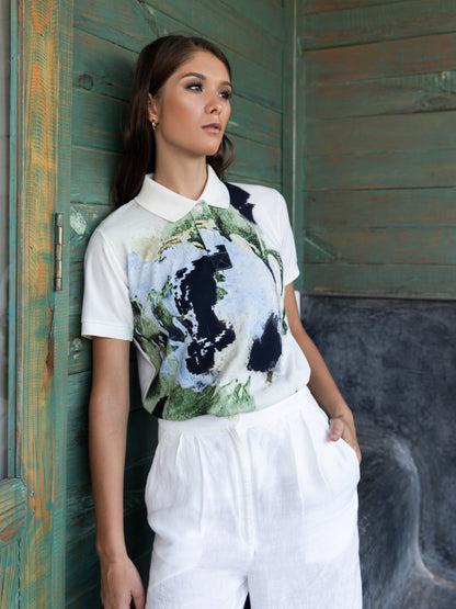 Printed Organic Polo T-Shirt