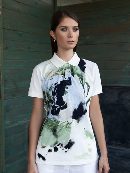 Printed Organic Polo T-Shirt