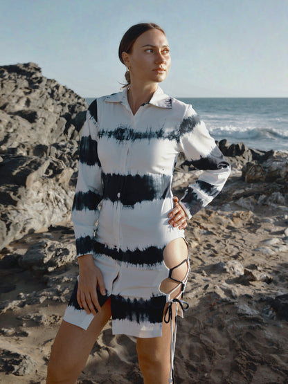 Tie-Dye Cutout Shirt Dress